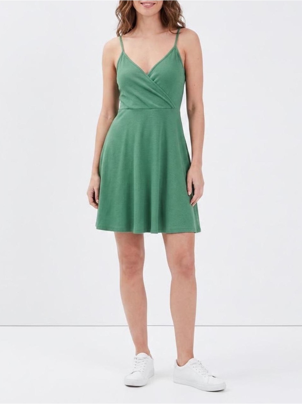 wild fable Green Spaghetti-Strap Wrap Skater Mini Dress